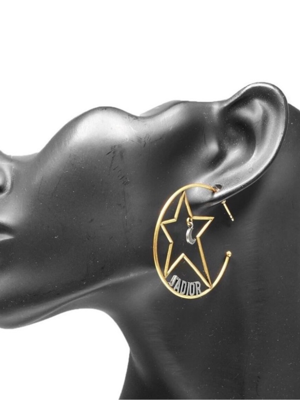 Dior TwoTone Hoop Earrings with Star and Crescent Motif